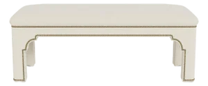 Bunny Williams Home Taj Bench in Cream Performance Linen with Antique Brass Nailheads