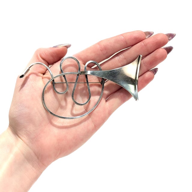 Late 20th Century Vintage Mid-Century Modernist Paul Lobel Sterling Silver Abstract Trumpet Brooch For Sale - Image 5 of 14