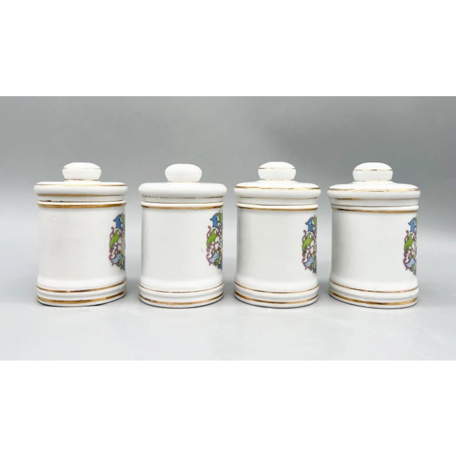 Rococo Vintage Porcelain Apothecary Jars – Set of 4 – Aspirin / Vitamin / Gauze / Adhesive – Rococo Revival / Hollywood Regency / Eclectic Curiosities For Sale - Image 3 of 10