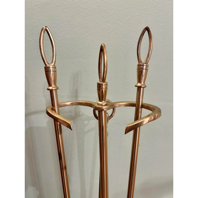 Metal 1970’s Colonial Revival Brass Fireplace Tools With Paw Foot Gallery Stand For Sale - Image 7 of 12