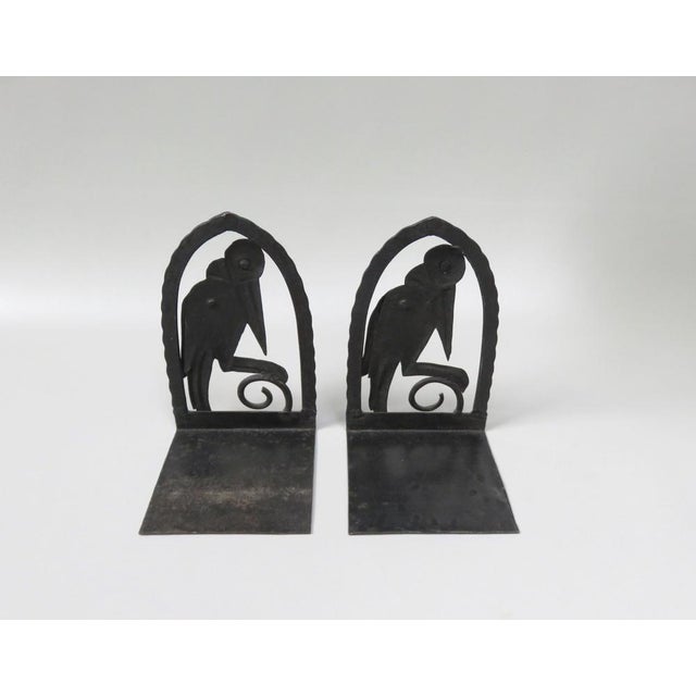 Art Nouveau Wrought Iron Book Supports Marabu in the style of Edgar Brandt, 1890s, Set of 2 For Sale - Image 6 of 18