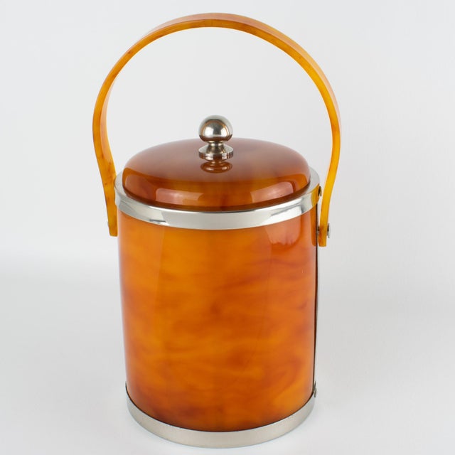 1970s Christofle Chrome and Red Tea Amber Lucite Barware Ice Bucket, circa 1970 For Sale - Image 5 of 15