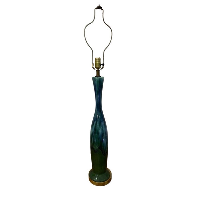 Metal Mid-Century Modern Royal Haeger Green Drip Glaze Lamps - Set of 2 - Working! For Sale - Image 7 of 12