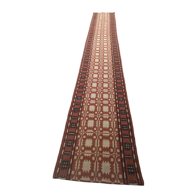 Handwoven New Zealand Wool, Natural Vegetable Dyed, Terracotta, Cream Coffee Brown Geometric Runner Rug- 2.5' Wide x 21.5'...