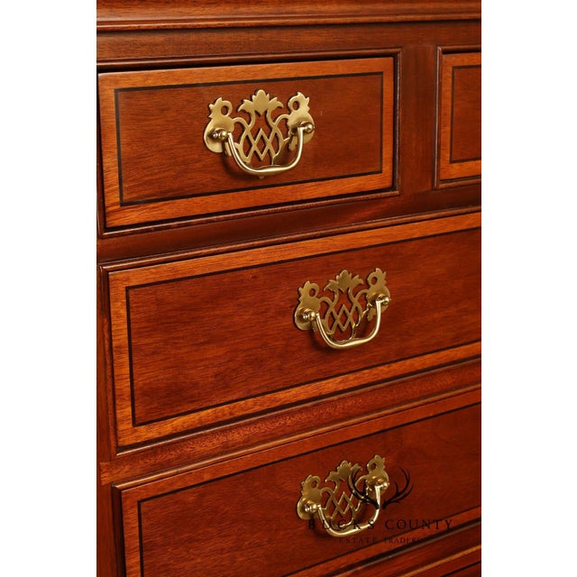 Late 20th Century Stickley Georgian Style Banded Mahogany Tall Chest For Sale - Image 5 of 18
