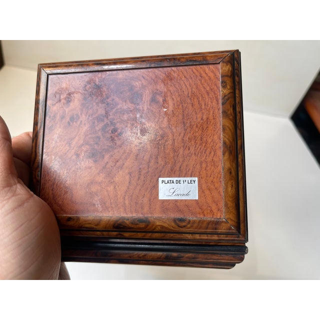 Brown Vintage Spanish Jewelry Box in Sterling Silver and Porcelain by Lacado, 1970s For Sale - Image 8 of 9