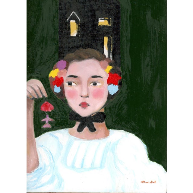 Kasia, Beekeeper’s Daughter, Swedish Style, Mid Century Modern Oil Portrait Painting by Alexandra Swistak For Sale - Image 4 of 6