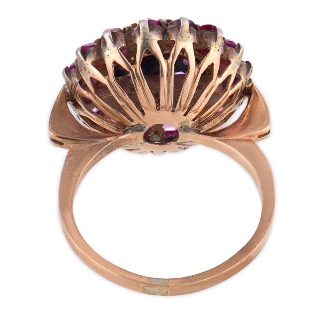Late 19th Century Victorian Cats Eye Chrysoberyl Ruby Low Karat Gold and Silver Halo Ring, Size 6.5 For Sale In Los Angeles - Image 6 of 6