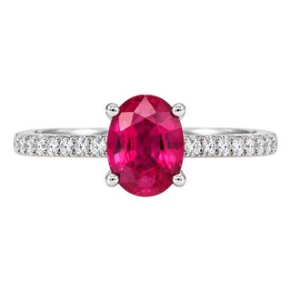Gia 1.25 Carat Burma Ruby & Pave Diamond 18k White Gold Ring, Size 7 For Sale