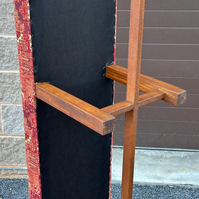 Antique Oak Block Leg Bench Newly Reupholstered in Turkish Orange Kilim Fabric For Sale - Image 11 of 11