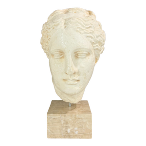 1970s Neoclassical Greek Goddess Bust Fragment Sculpture- Stone Base
