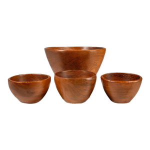 Set of Four ( 4 ) Mid-Century Organic Modern Wood-Turned Salad / Serving Bowls in Solid Burmese Teak, C. 1970's