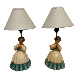 Vintage Ceramic Figurine Table Lamps, Pair For Sale