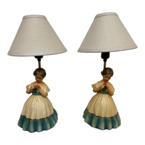 Vintage Ceramic Figurine Table Lamps, Pair
