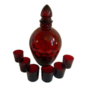 Wheaton Co. 1970 Honeycomb Decanter & 6 Anchor Hocking Shot Glasses
