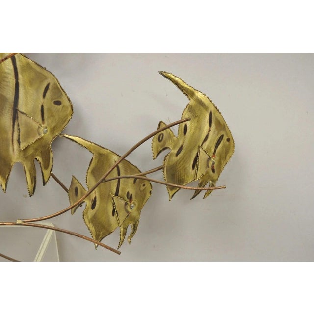 Vintage Bergasse Mid Century Modern Brass Metal "School of Fish" Wall Sculpture For Sale - Image 4 of 11