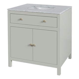 Nora 32 in. W Rectangular Wood & Marble Bathroom Vanity with Storage, Sage Green For Sale