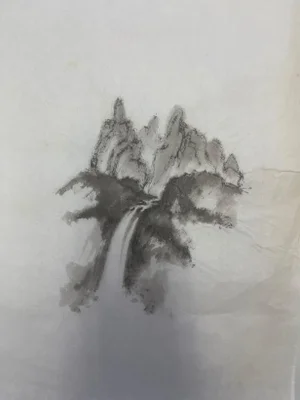 Vintage Original Painting of Waterfall Landscape on Paper