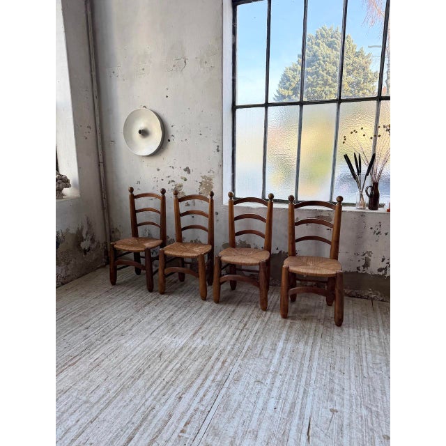 Oak and Straw Chairs by Dudouyt, 1940s, Set of 4 For Sale - Image 6 of 18