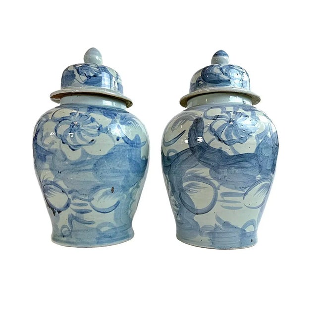 Ceramic Large Chinoiserie Blue and White Abstract Lotus Ginger Jar For Sale - Image 7 of 12