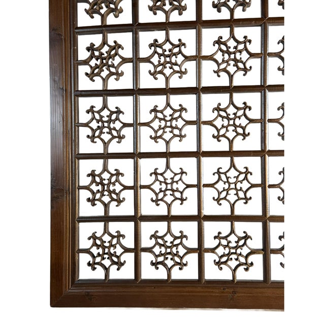 Asian Decorative Wooden Lattice Panel With Geometric Fretwork Design For Sale - Image 3 of 10