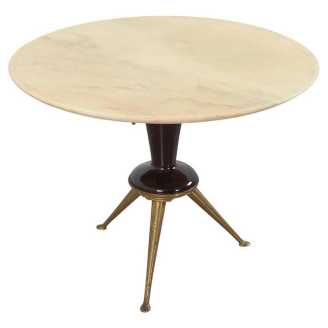 Mid-Century Modern Marble with Wood and Brass Round Coffee Table by Osvaldo Borsani, 1950s For Sale - Image 13 of 13