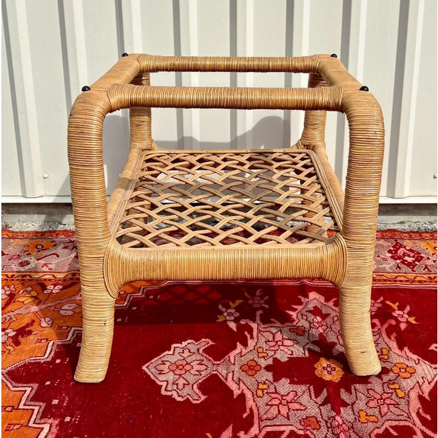 Mid 20th Century Natural Wrapped Bamboo Rattan Waterfall Side or End Table For Sale - Image 5 of 10