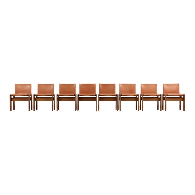 Wood Monk Chairs in Walnut and Buffalo Leather by Afra and Tobia Scarpa for Molteni, 1973, Set of 8 For Sale - Image 7 of 18