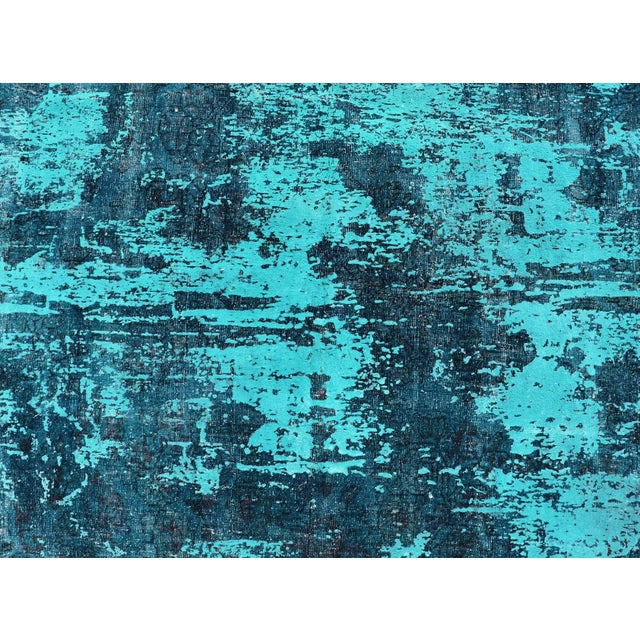 Blue Luxurious Modern Design Vintage Rug in Shades of Blue, Turquoise, Teal and Green For Sale - Image 8 of 13