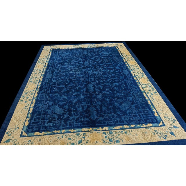1900s Antique Light Blue Chinese Dragon Design Room Size Peking Area Rug For Sale - Image 10 of 12
