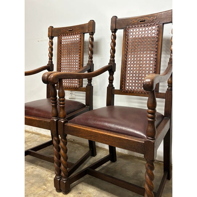 English Oak Chairs With Caning and Barley Twist Detail - A Pair For Sale - Image 10 of 10