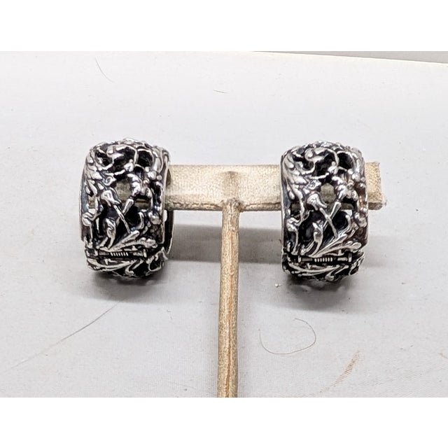 1970s Vintage 1970s Signed Napier Silvertone Openwork Foliate Design Hoop Clip Earrings-2 Pieces For Sale - Image 5 of 7