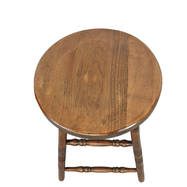 Antique Country Round Wooden Stool With Turned Legs and Stretchers For Sale - Image 18 of 18