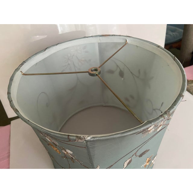 French Embroidery Floral Leaf Lamp Shade Blue Gold White Beautifully done Follow us !