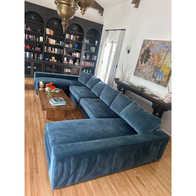 Gorgeous sectional custom sofa in stunning blue performance velvet fabric. Ordered for Hollywood Hills home, appeared in...