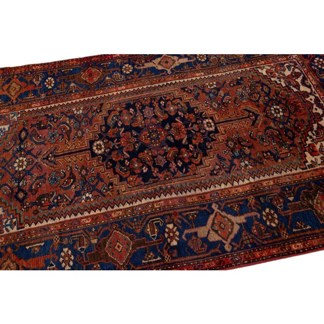 1960s Vintage Persian Hamadan Navy Blue Handmade Medallion Wool Rug For Sale In New York - Image 6 of 7