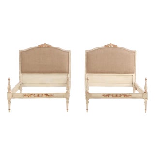 A Pair of French Louis XVI Style Painted Twin Beds, C. 1940. For Sale