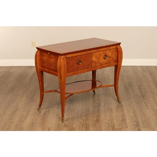 High Quality American Made Fruitwood Console or Server, Having Banded Top Flanked by Vinyl Lined Pull Out Trays, Center...