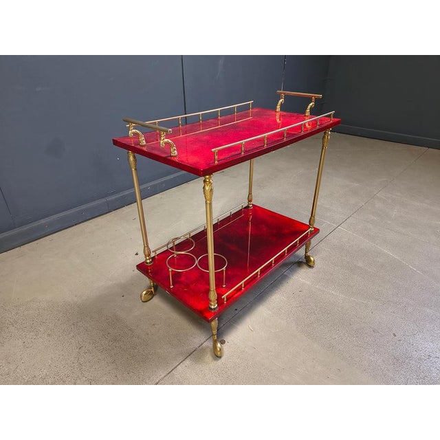 Italian Lacquered Goatskin Serving Bar Cart from Aldo Tura, 1960s For Sale - Image 11 of 18