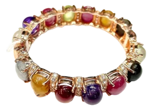 Bochic “Capri” Vintage Amethyst & Multi Color Sapphires Cuff Set In 18K & Silver