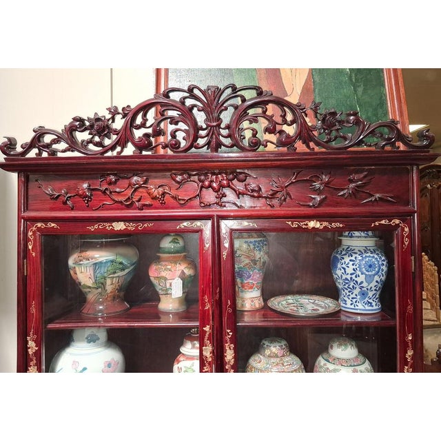 Carved and Gilded Red Lacquered Wood Bookcase, 1890s For Sale - Image 5 of 9