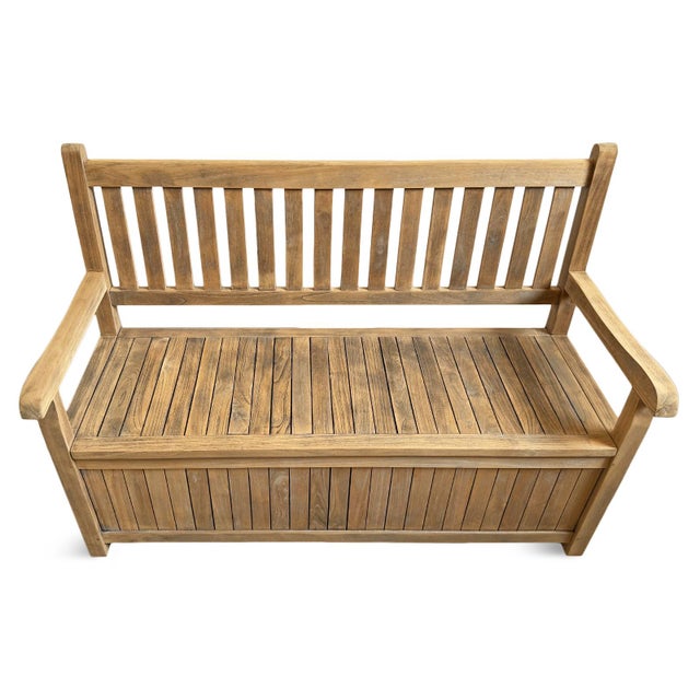 Contemporary Outdoor Teak Storage Bench For Sale - Image 3 of 6