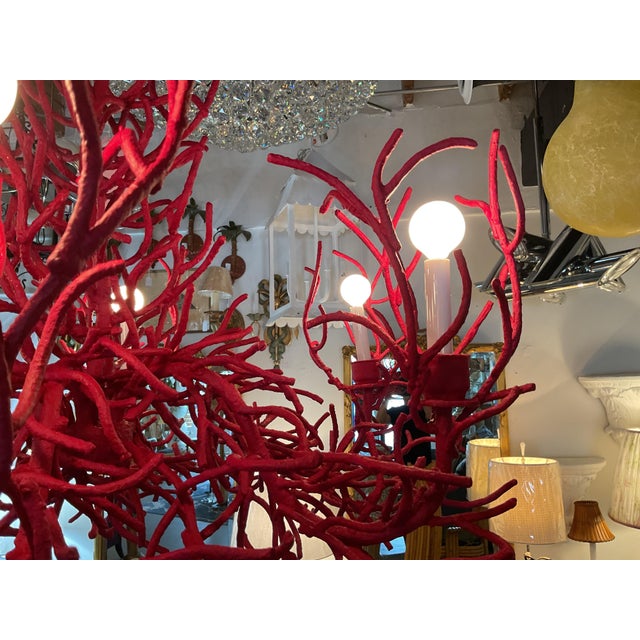 Metal 1980s Coastal Large Iron Faux Coral Oval Chandelier For Sale - Image 7 of 9