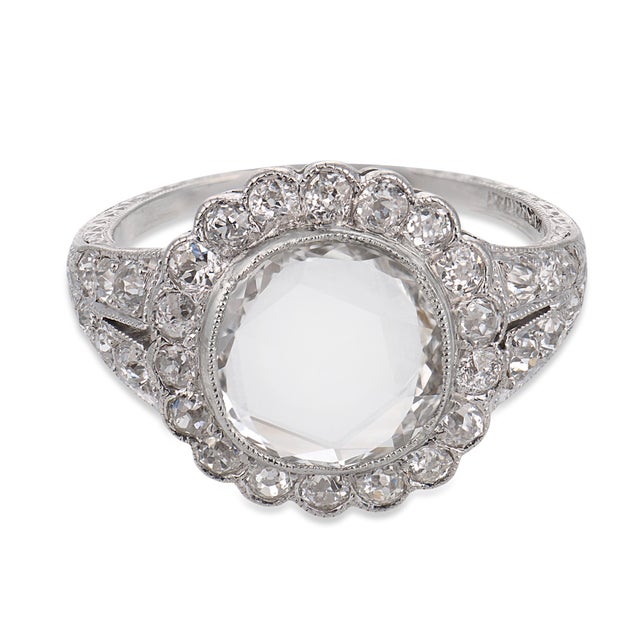 Traditional 1910s Edwardian Gia 0.91 Carat Rose Cut Diamond Platinum Cluster Engagement Ring, Size 5.5 For Sale - Image 3 of 6