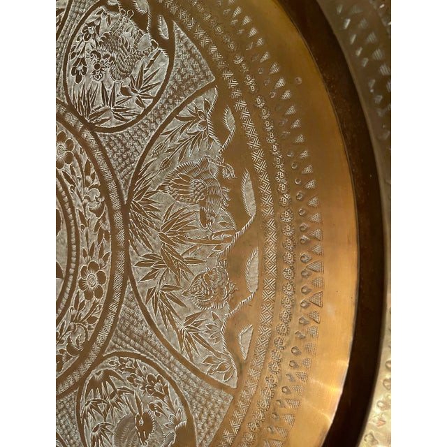 Metal 20th Century Asian Handcrafted Brass Tray Table With Folding Base For Sale - Image 7 of 11