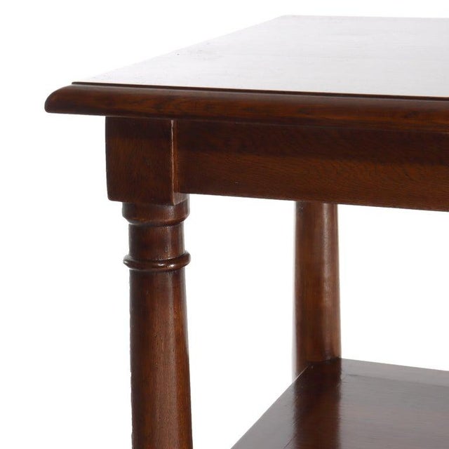 Vintage Classical Oak Long Table With Stylized Grec0-Roman Column-Form Legs & Shelf C1940 Measures - 33 1/2" x 64 1/2" x 23"