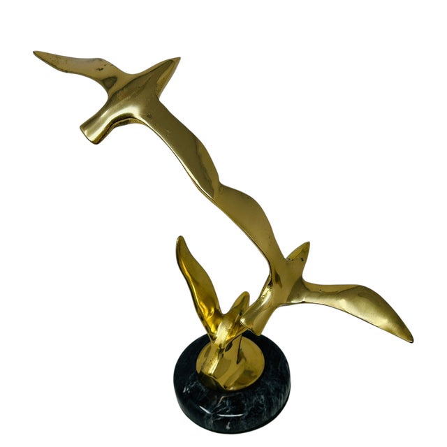 Mid-Century Modern Brass and Marble "Birds in Flight" Table Sculpture, Attributed to C. Jeré For Sale In Tampa - Image 6 of 12