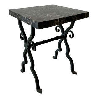 Antique Spanish Marble Top Wrought Iron Side Table. For Sale