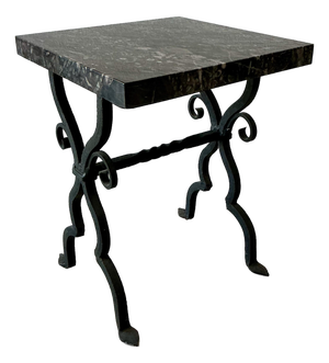 Antique Spanish Marble Top Wrought Iron Side Table.