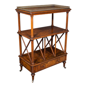 Antique Canterbury Whatnot, English Burr Walnut, Display Stand, Etagere, Regency